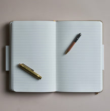 Load image into Gallery viewer, London Letters Notebook - Khaki - Ruled lined square grid paper found Tain pen friendly paper British milled paper handbound notepad notebook writing paper journal