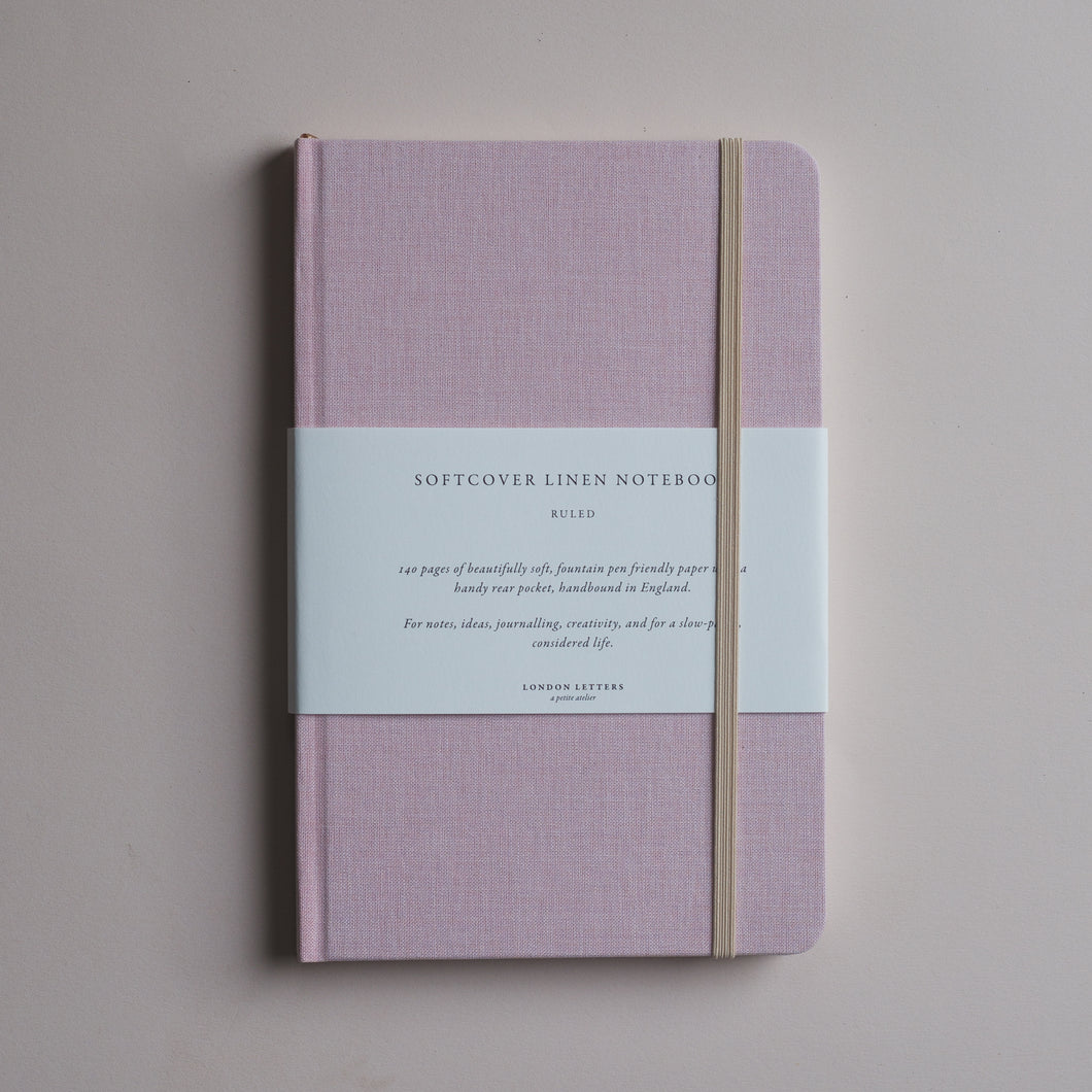 London Letters Notebook - Blush pink - Ruled lined square grid paper fountain pen friendly paper British milled paper handbound notepad notebook writing paper journal