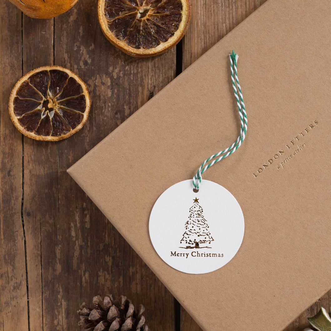 London Letters handprinted gift tags - Christmas tree