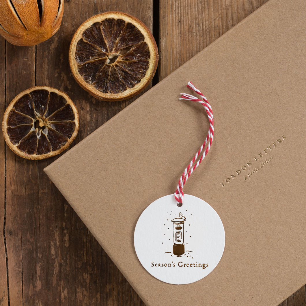 London Letters handprinted gift tags - letterbox