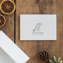 Load image into Gallery viewer, London Letters handprinted personalised Christmas cards - Robin- silver
